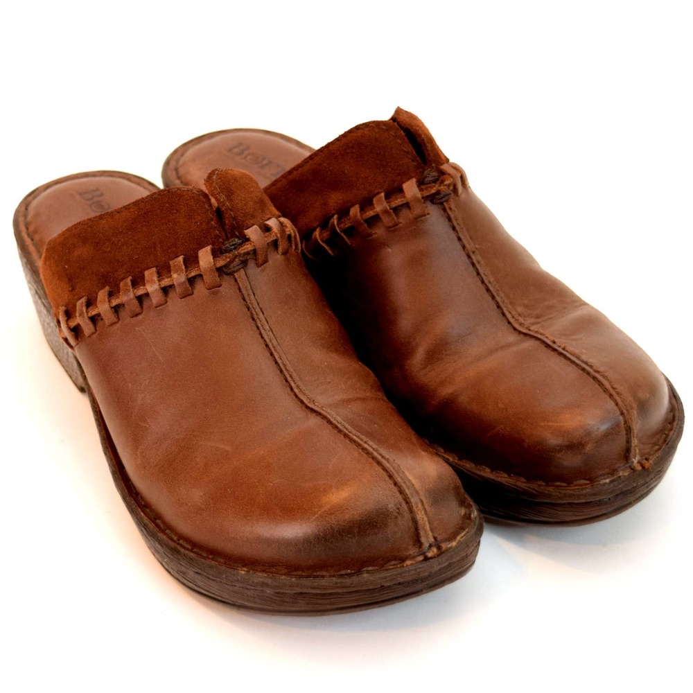 Born Mules Clogs Comfort Shoes Womens Size 9 Brown Slip On Leather